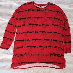 INC International Concepts Red Black Tie Dye Tunic 1X 3/4 Sleeve